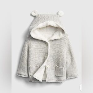 BABY GAP Baby Bear Marled Knit Sherpa Lined Hooded Jacket Sweater- 12-18M